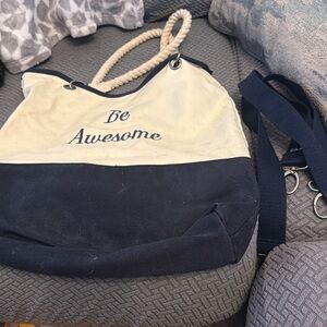 Thirty-One Navy and Cream Canvas Shoulder Bag